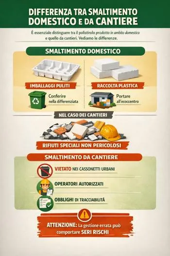 infografica differenza tra smaltimento domestico e da cantiere del polistirolo